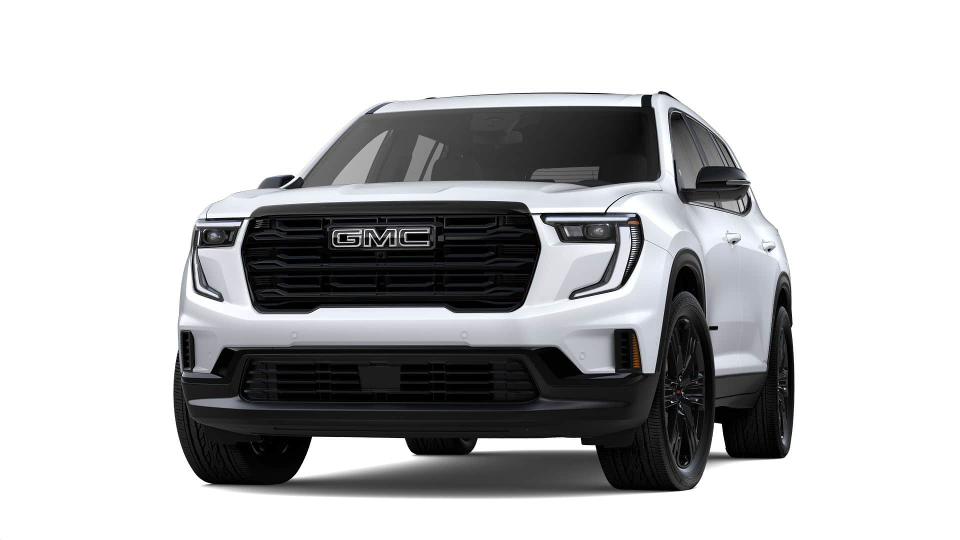 2026 GMC Acadia Elevation in Glacier White Tricoat — front three-quarter view